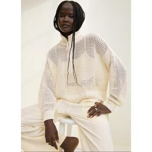 Aerie Crochet Cropped Quarter Zip Pullover Womens Small Long Sleeve Cotton